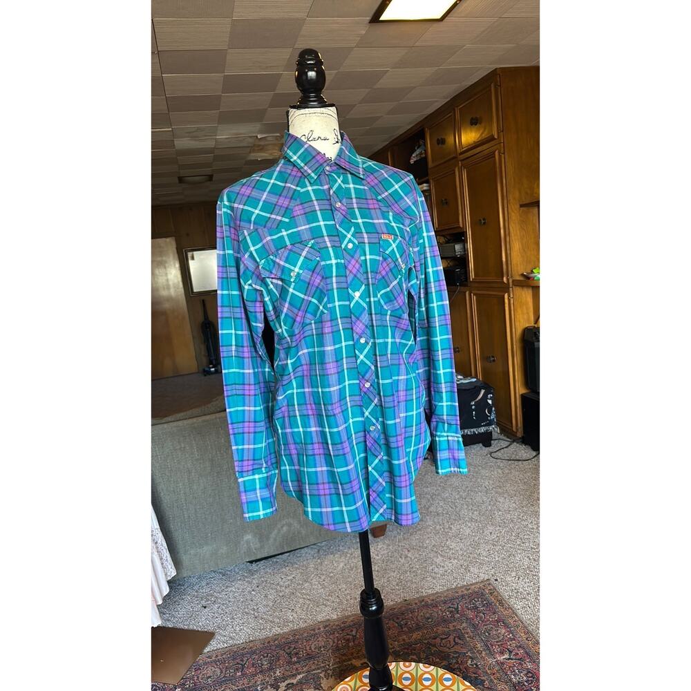 70s Ely Plains plaid pearl snap western shirt